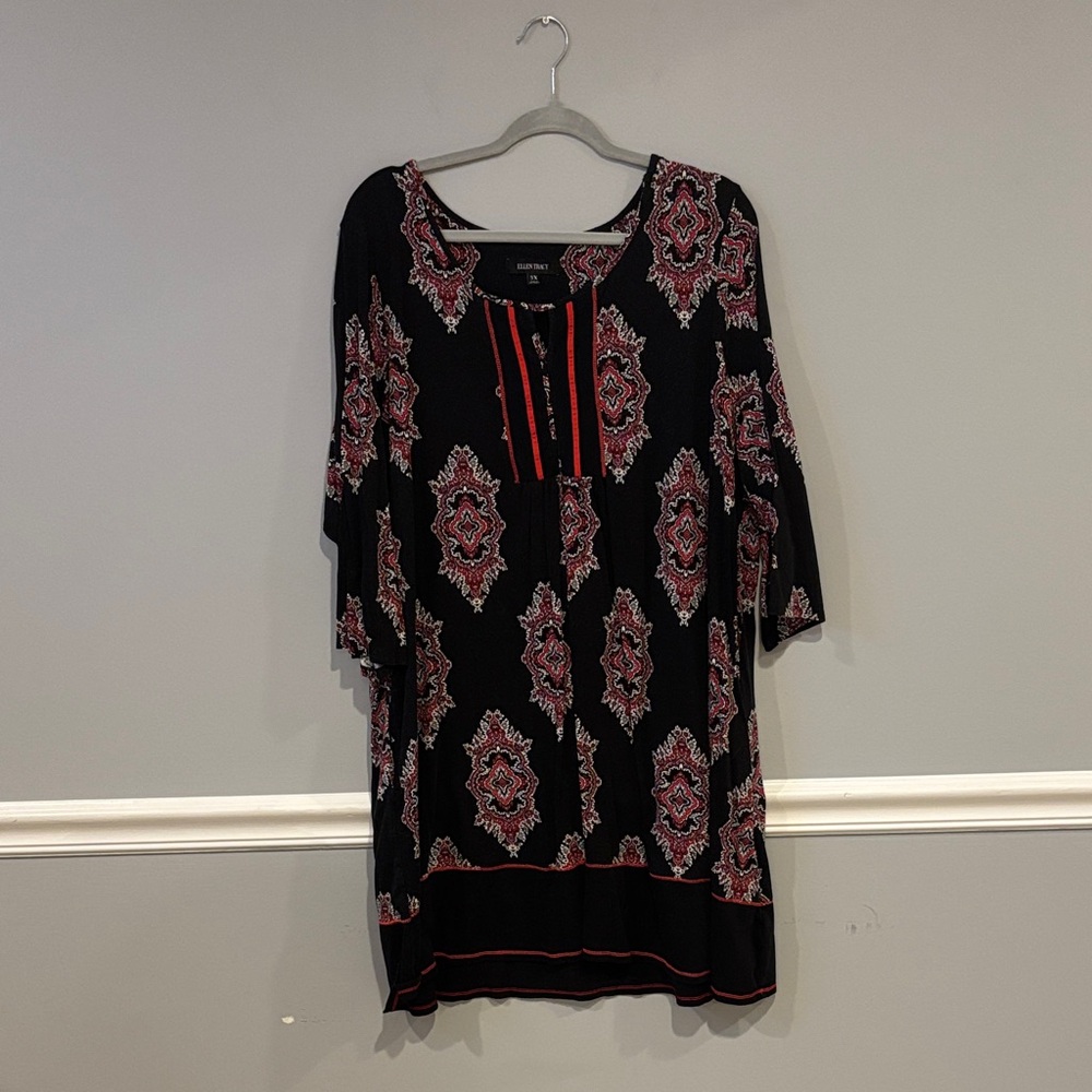 Ellen Tracy Black and Red Patterned Dress